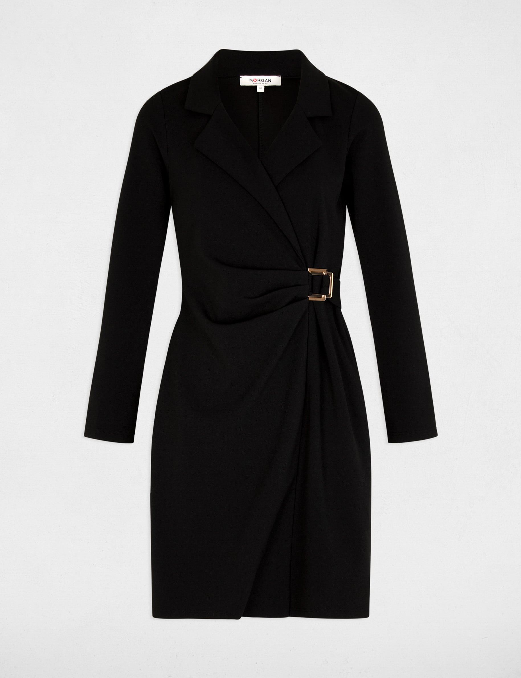 Robe cr&ecirc;pe col &agrave; revers noir femme