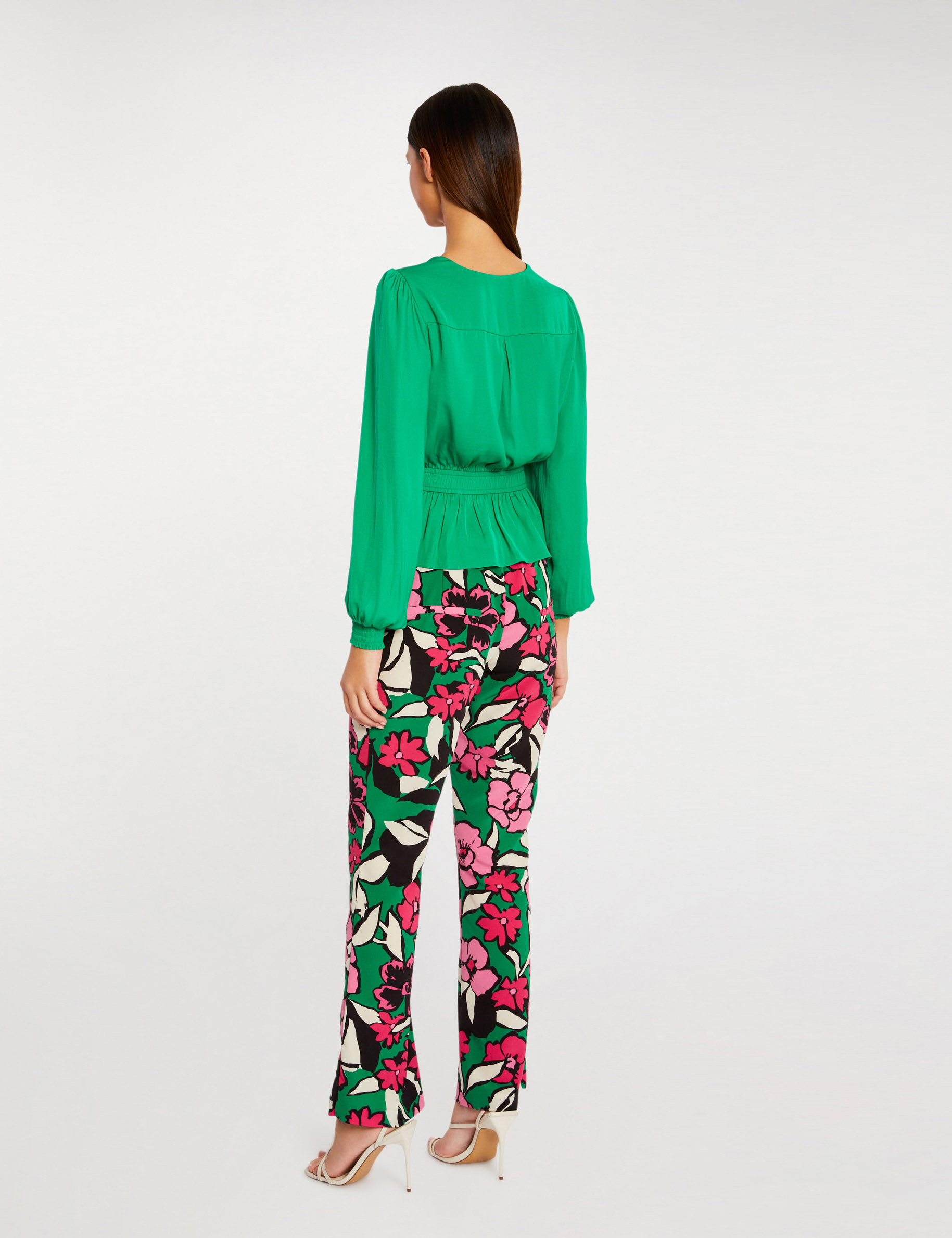 Top cachecoeur manches longues vert moyen femme