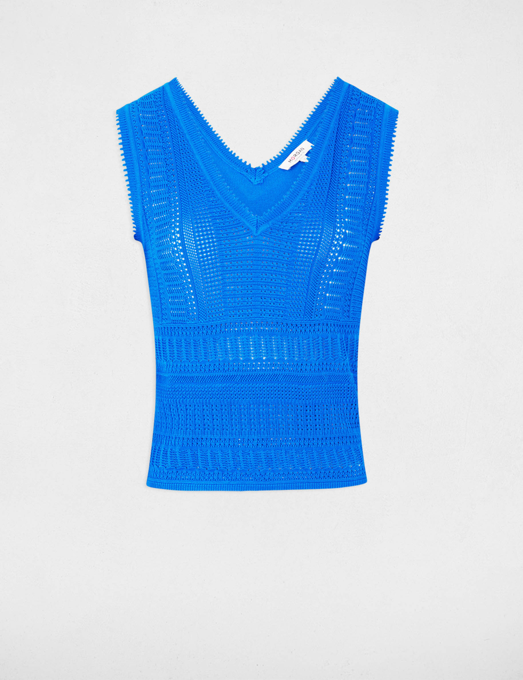 pull sans manches ajoure bleu electrique femme Pull sans manches ajouré bleu electrique femme