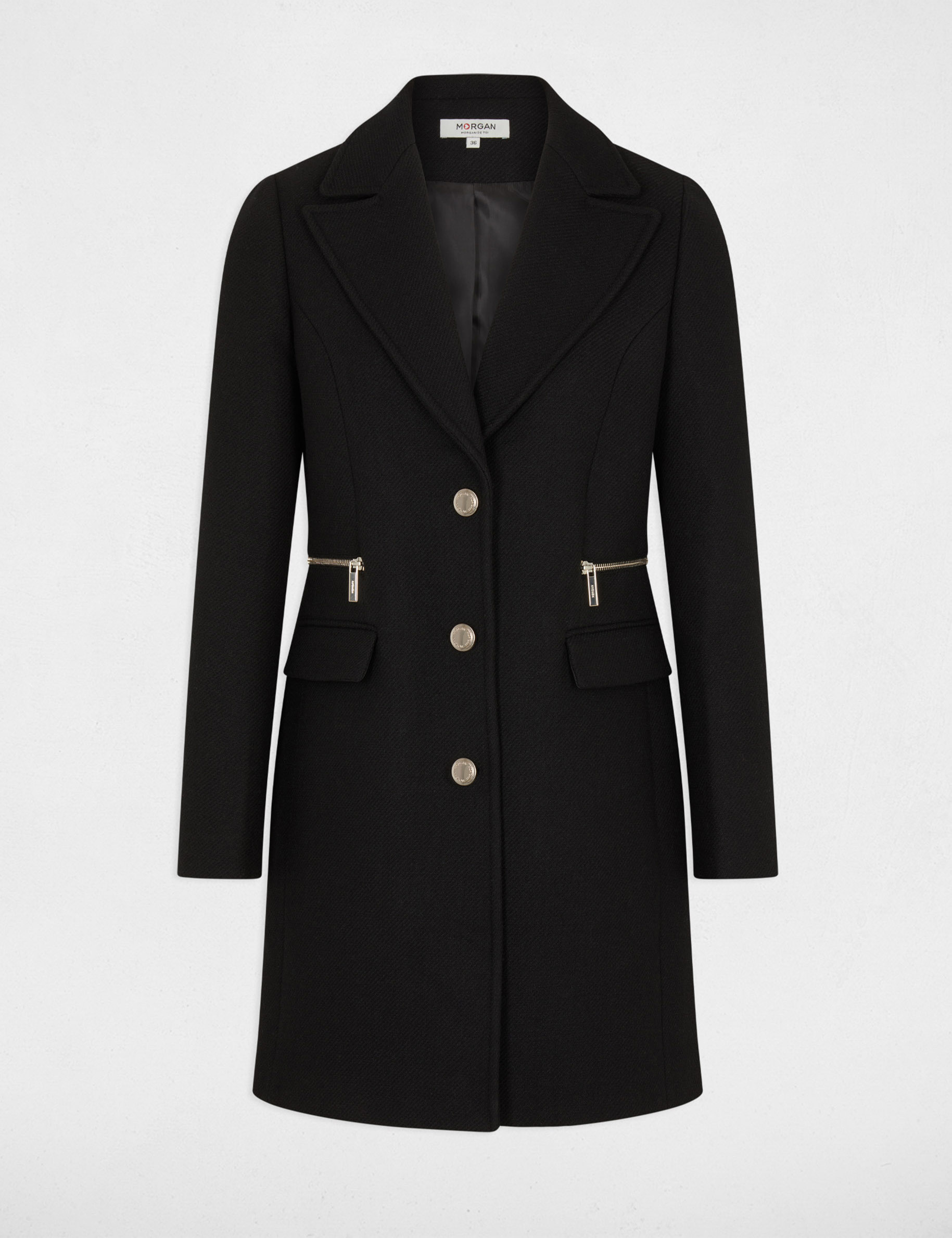 Manteau cintré avec détail zippé noir femme