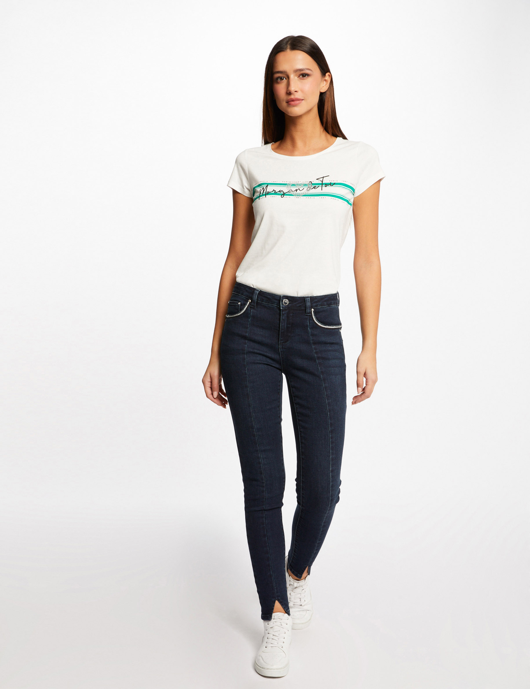 T-shirt manches courtes à inscription vert moyen femme T-shirt manches courtes à inscription vert moyen femme