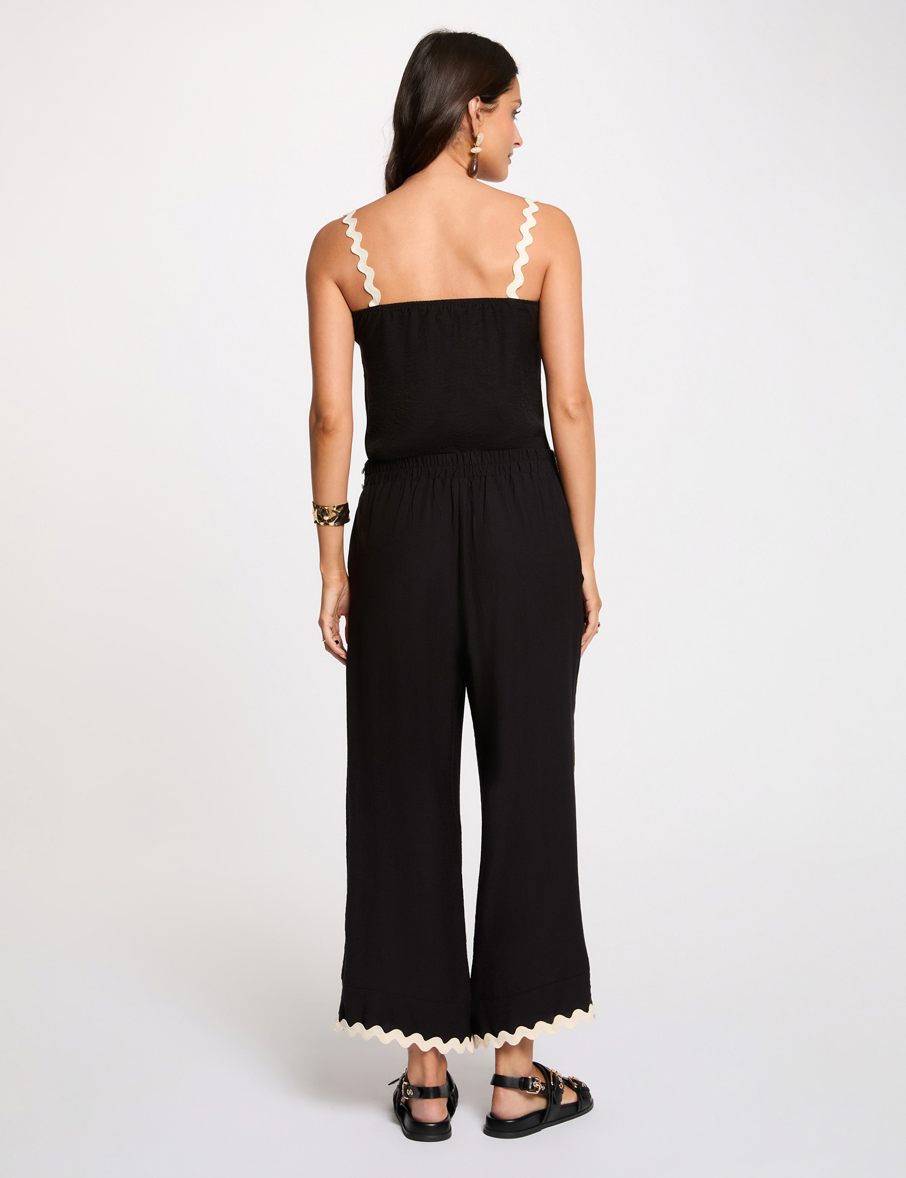 Pantalon large 7/8 noir femme