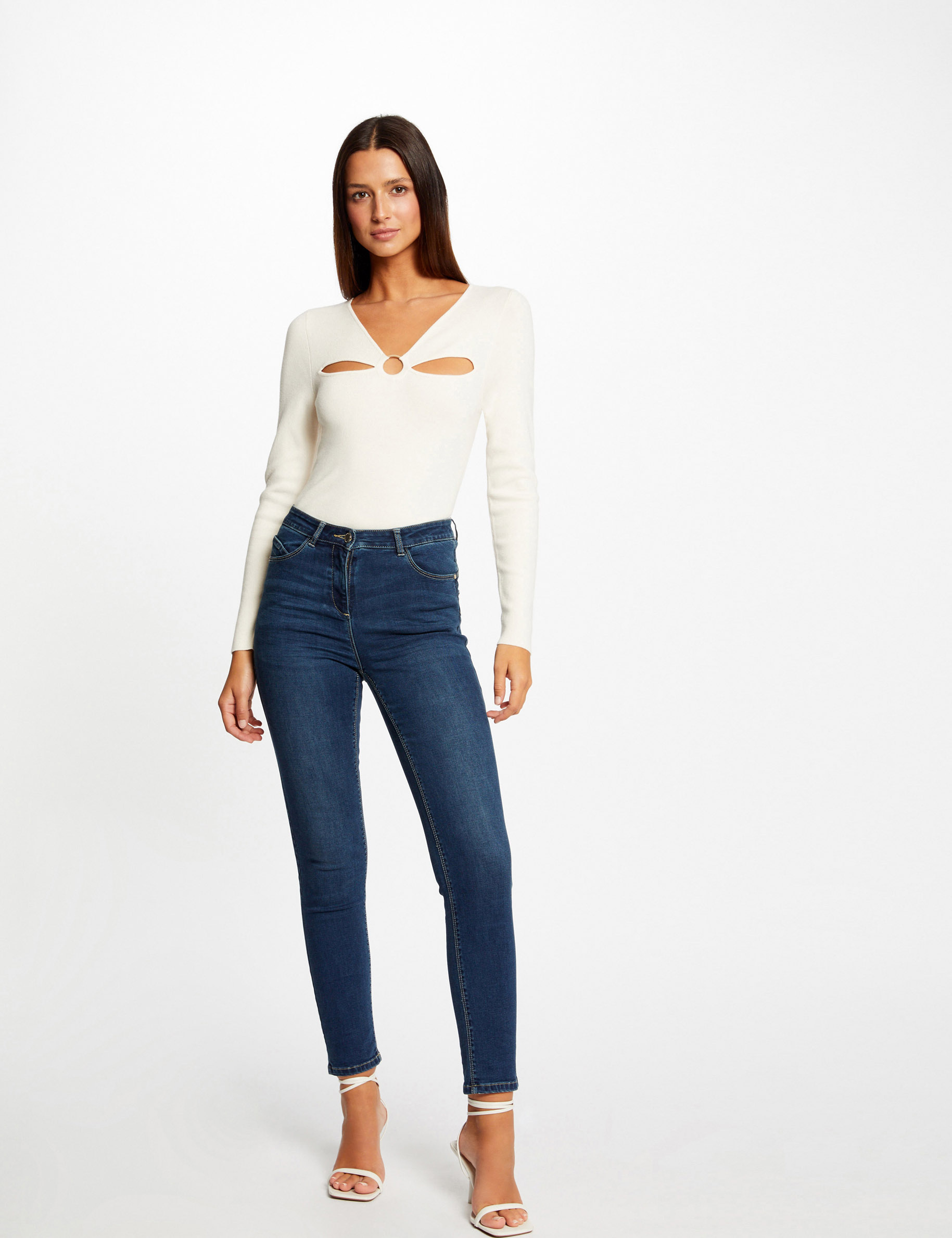 pull manches longues avec ouvertures ivoire femme Pull manches longues avec ouvertures ivoire femme