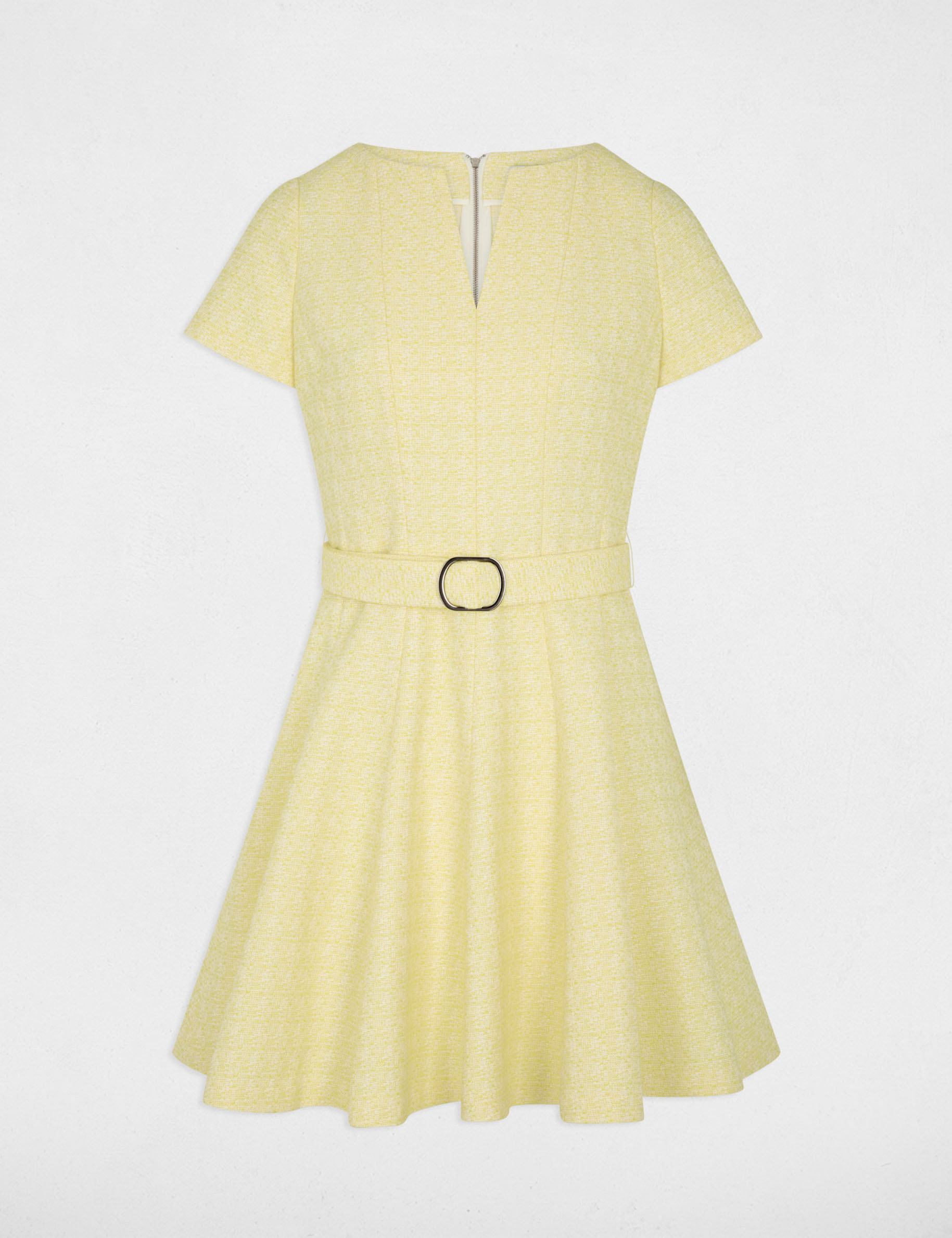 Robe courte ceintur&eacute;e jaune pastel femme