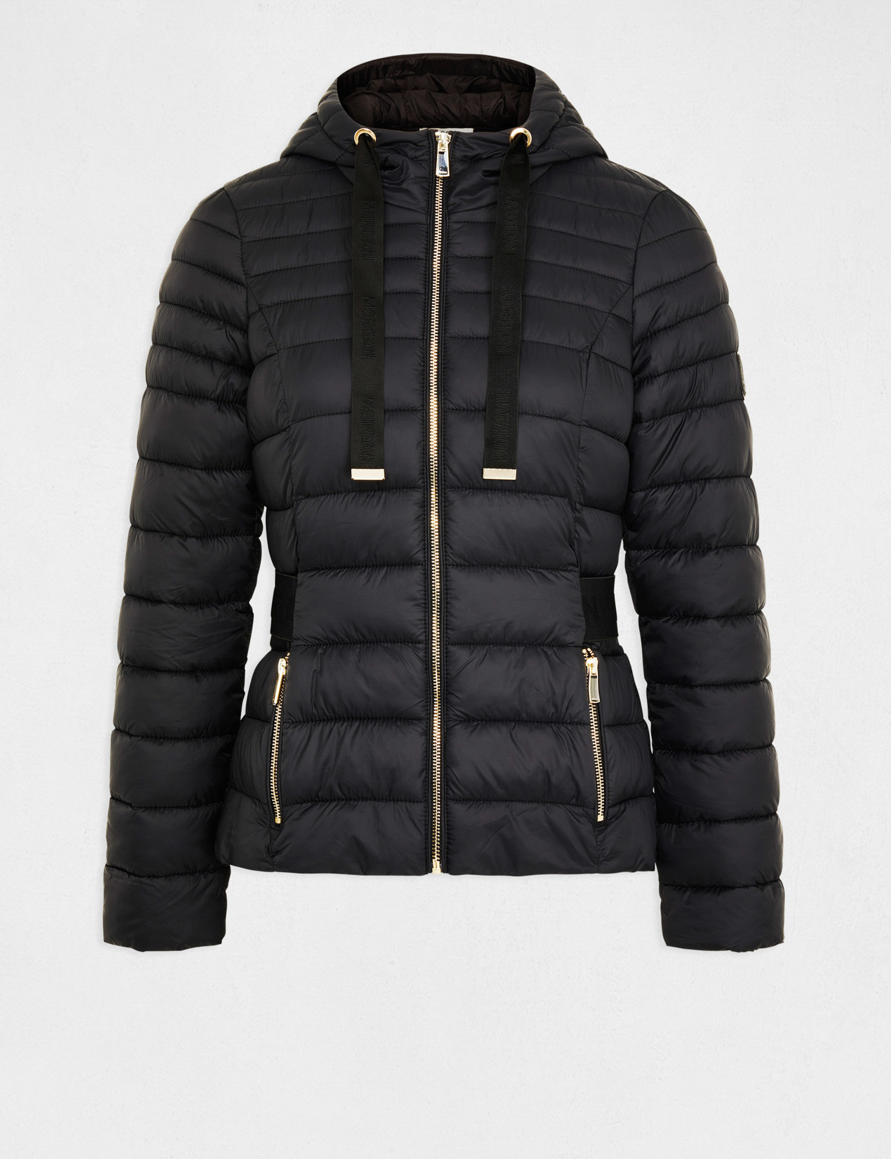 Doudoune cintrée zippée à capuche noir femme