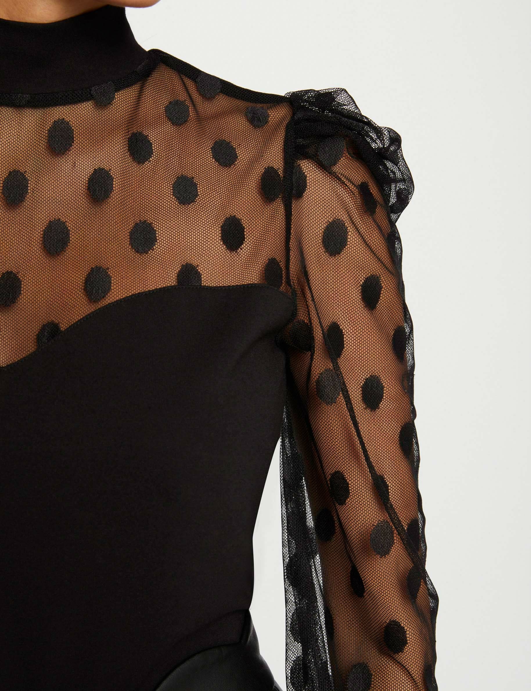 T-shirt manches longues à plumetis noir femme