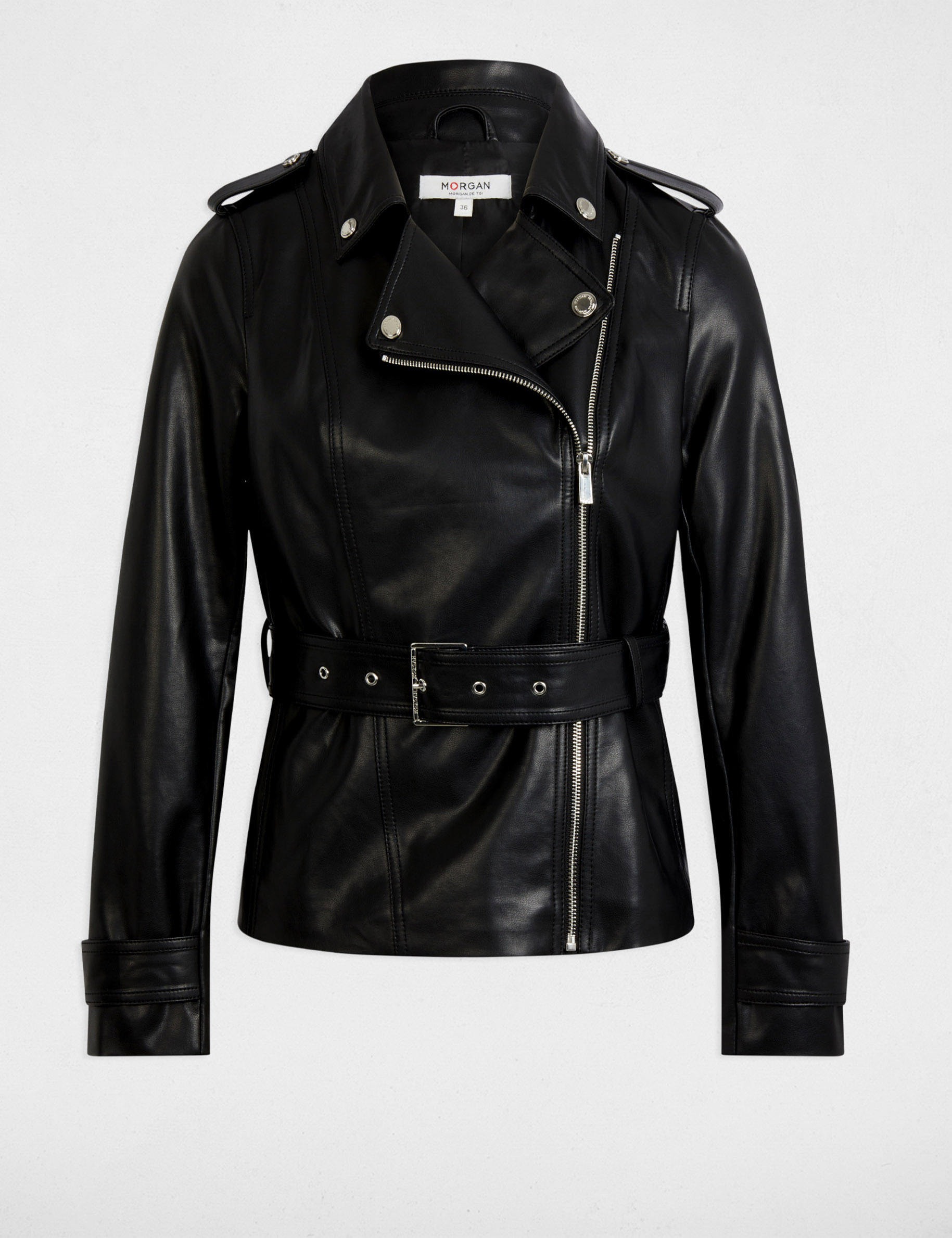 Blouson simili cuir noir femme