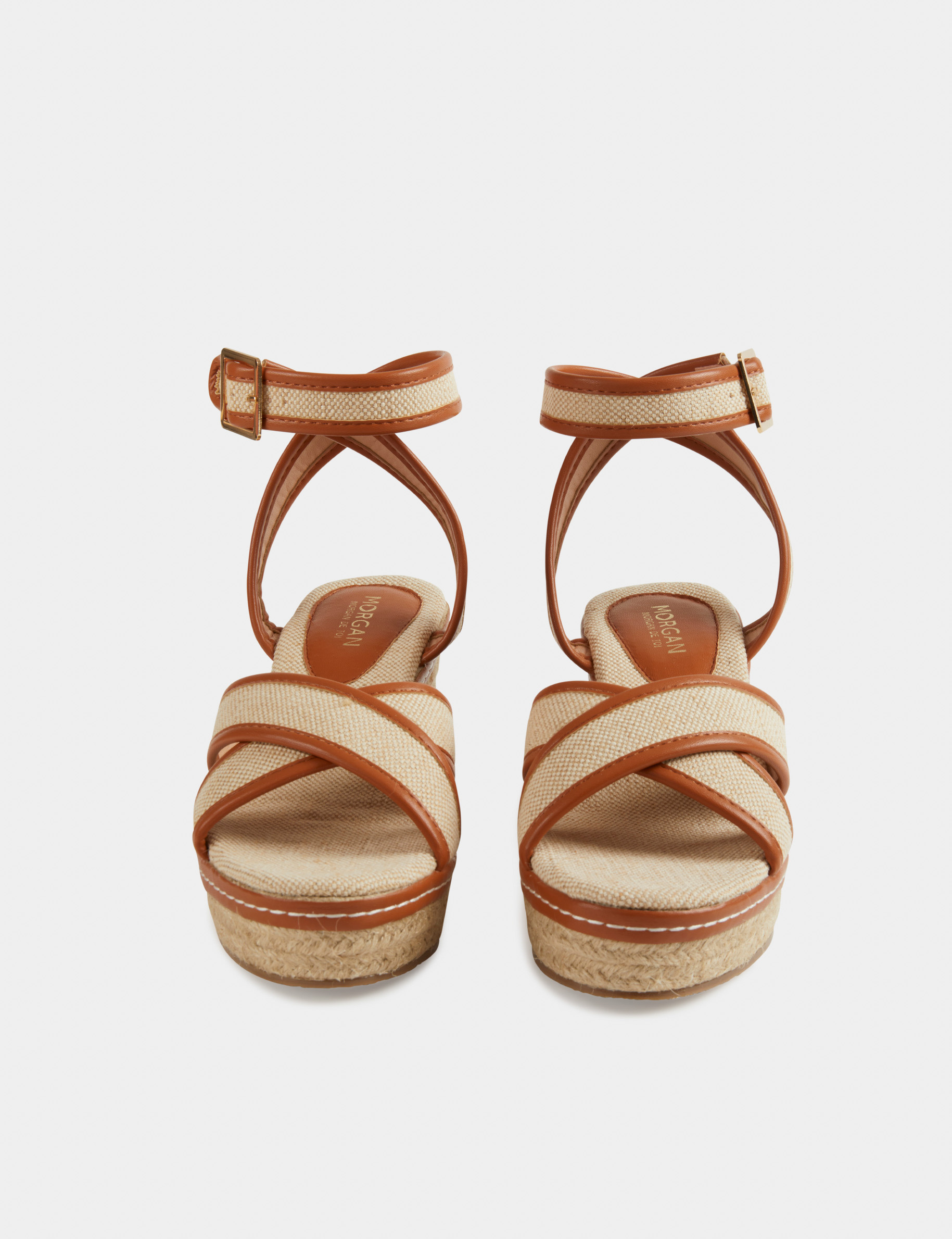 sandales compensees aspect tresse beige femme Sandales compensées aspect tressé beige femme
