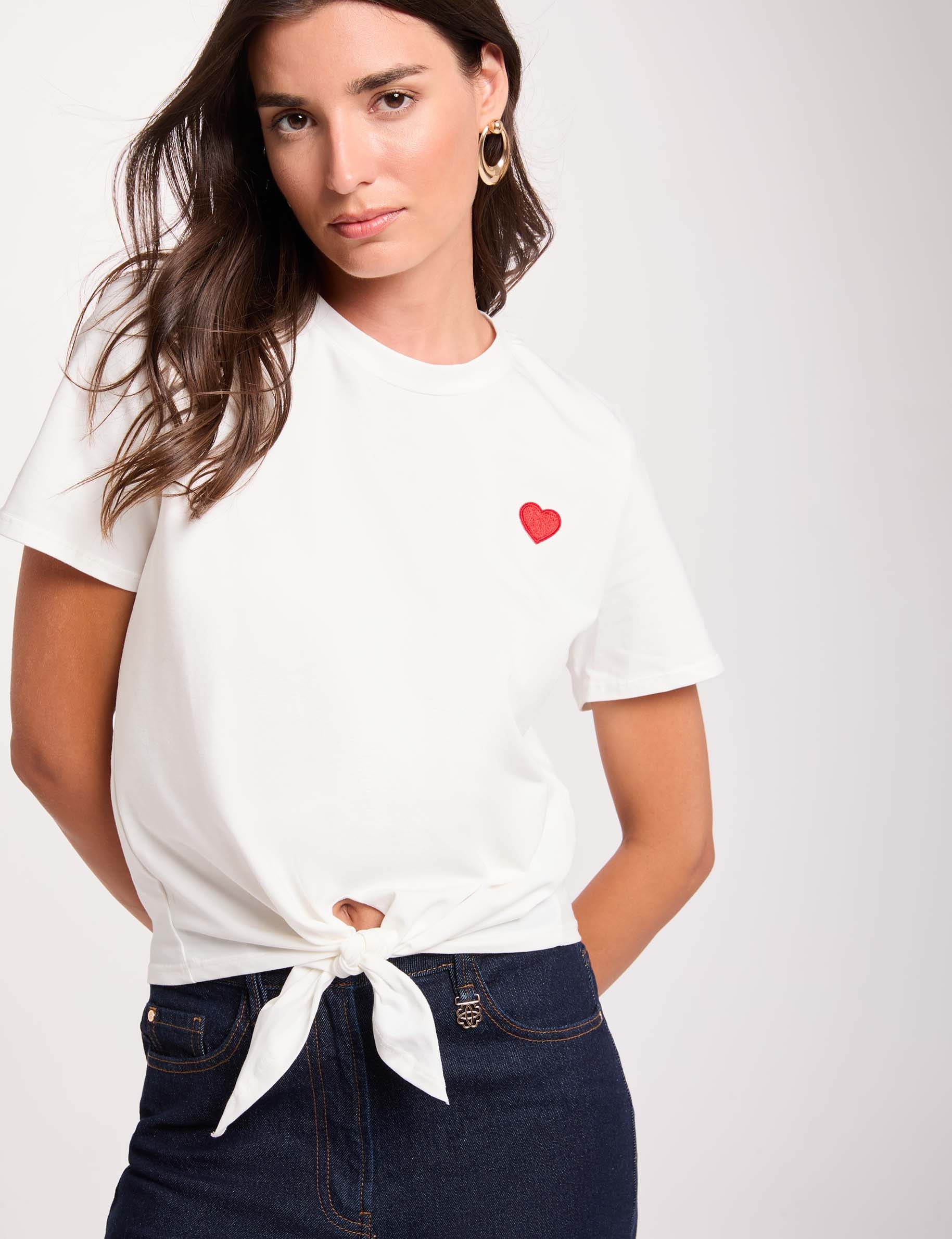 T-shirt noeud col rond blanc femme