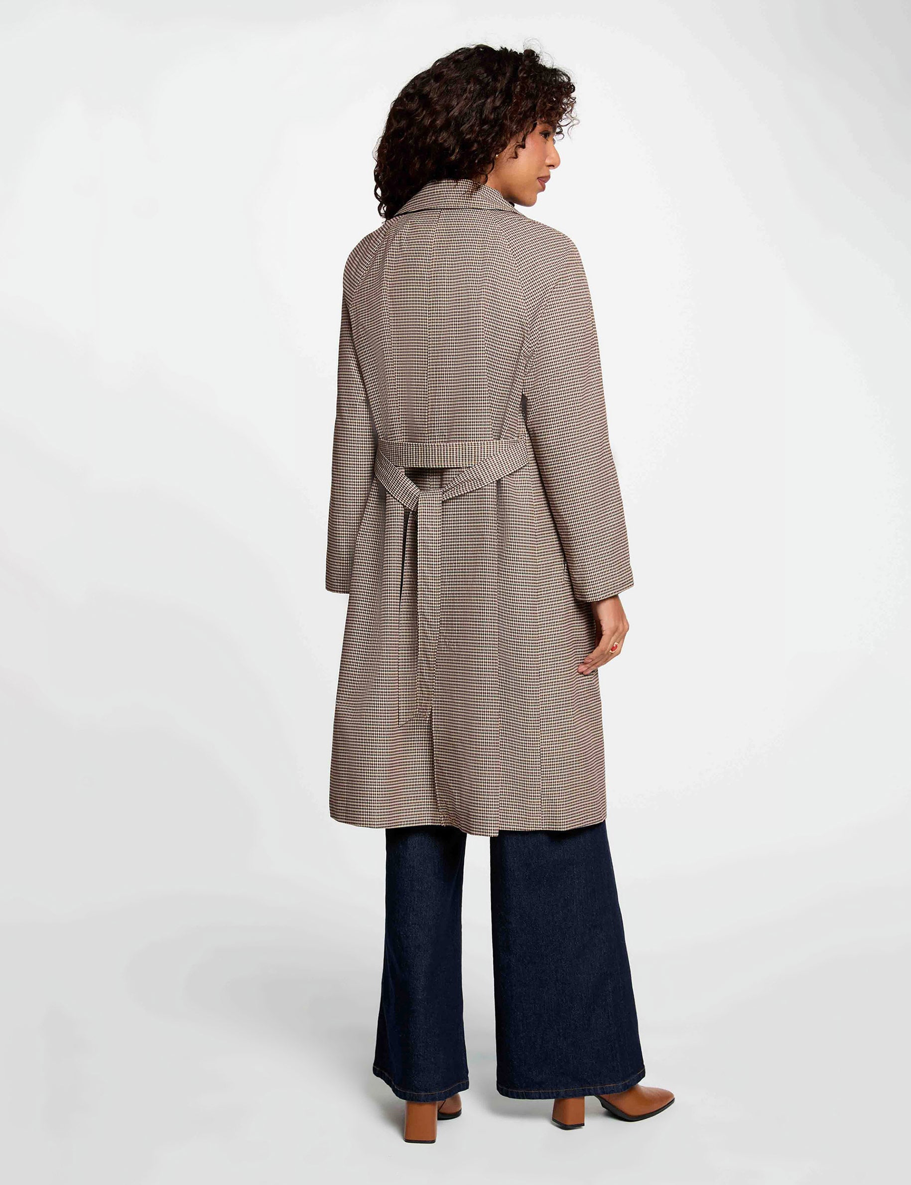 Trench ceintur&eacute; manches longues multicolore femme