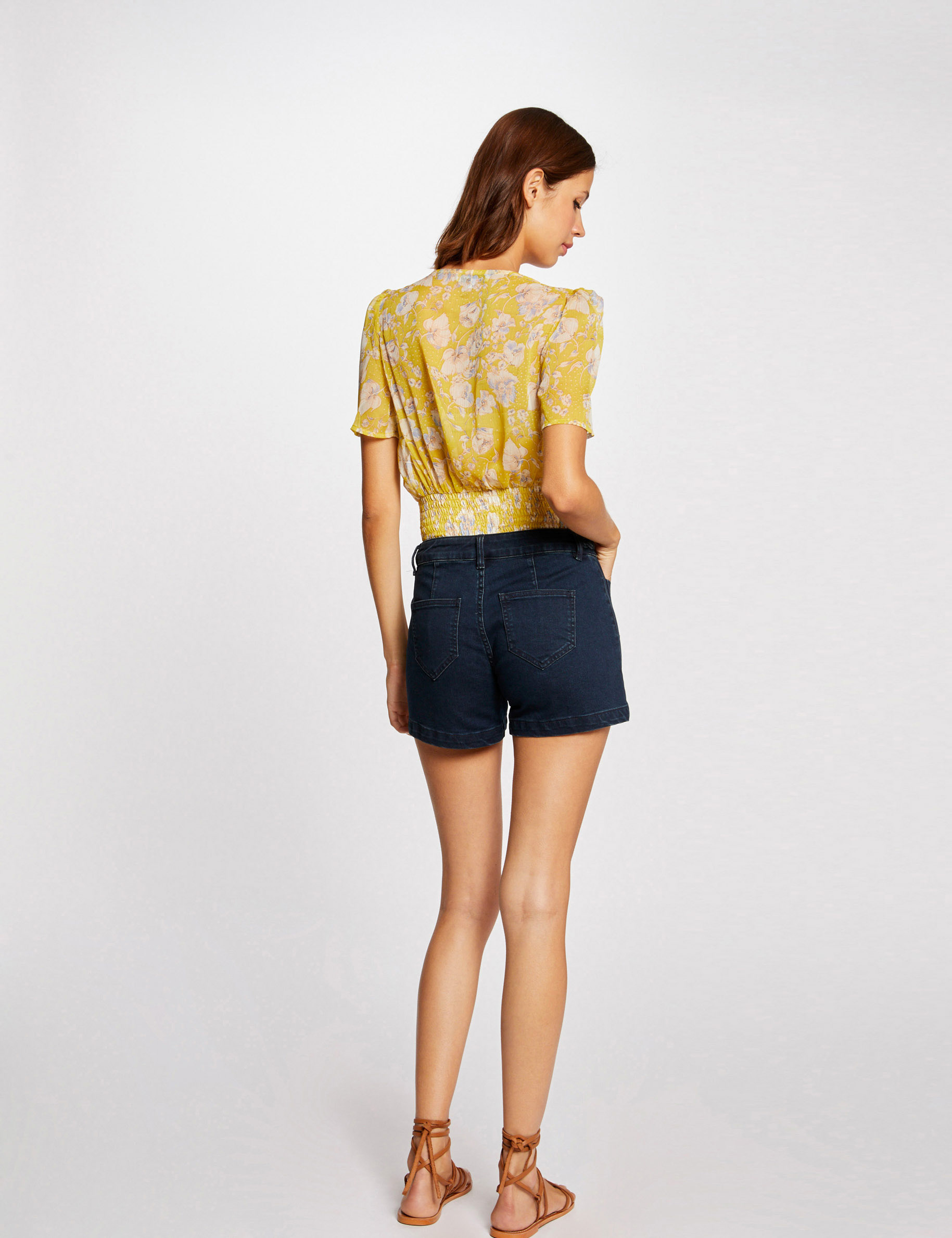 Blouse manches courtes imprimé floral jaune femme Blouse manches courtes imprimé floral jaune femme