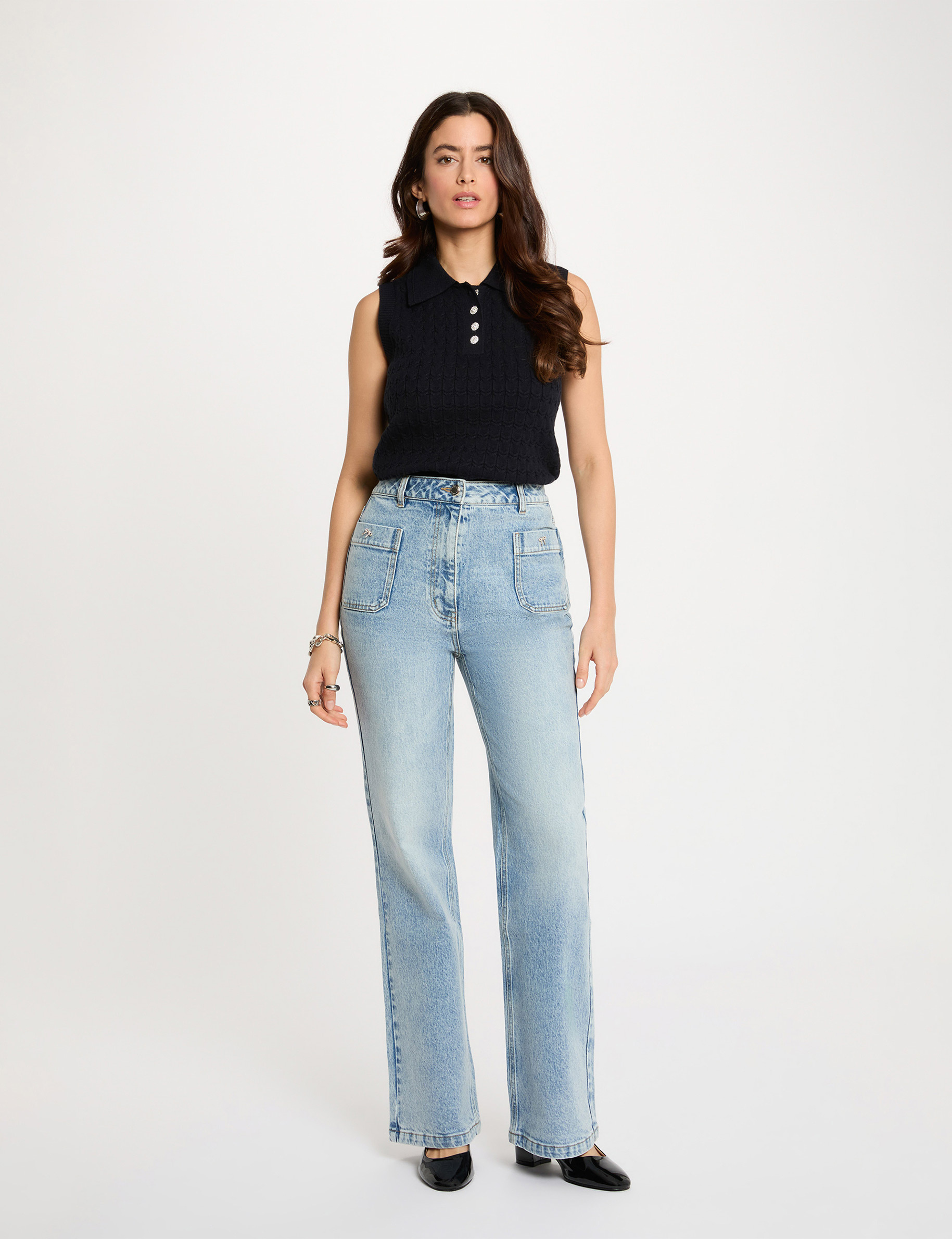 D&eacute;bardeur col &agrave; revers bleu marine femme