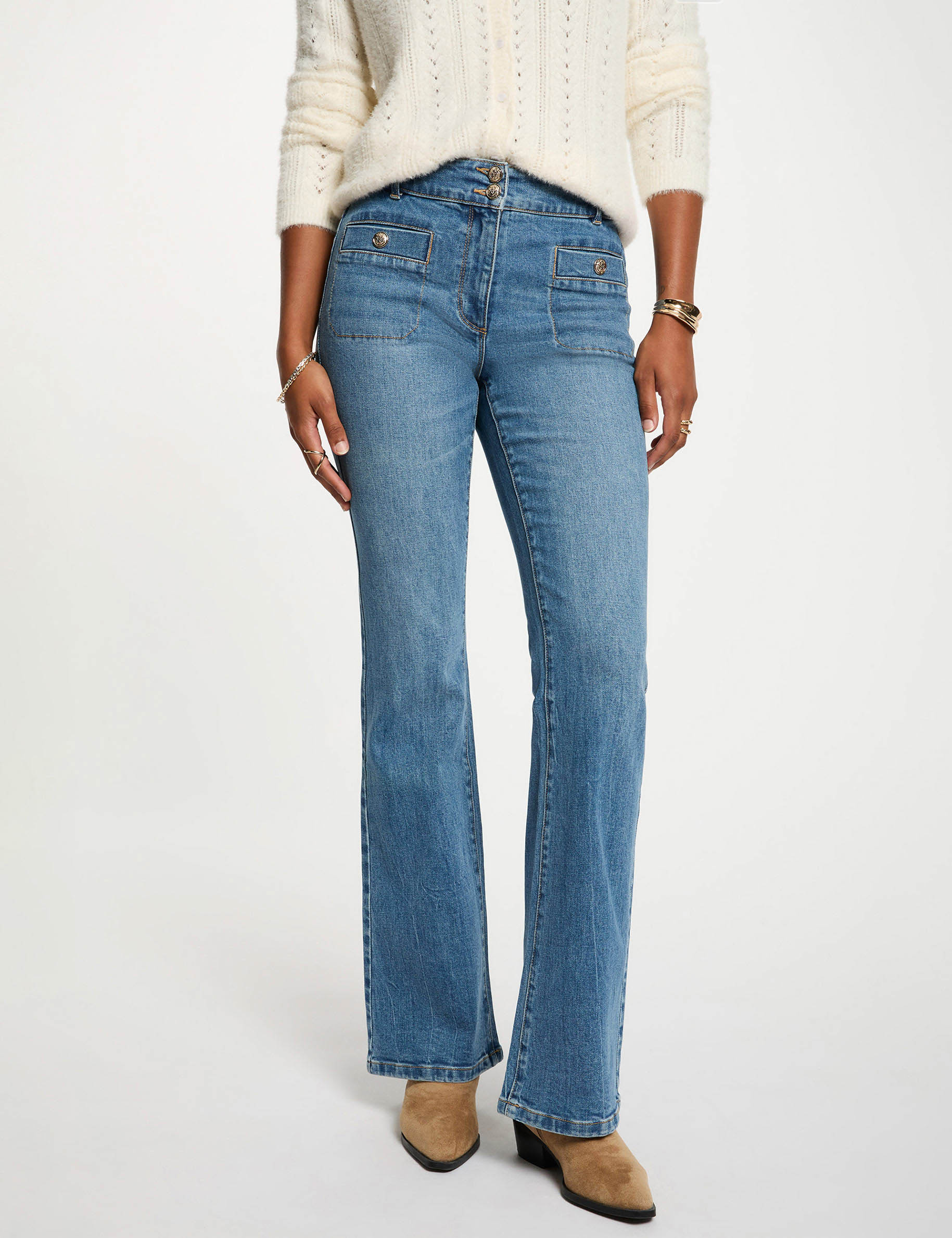 Jean bootcut tress&eacute; denim stone femme
