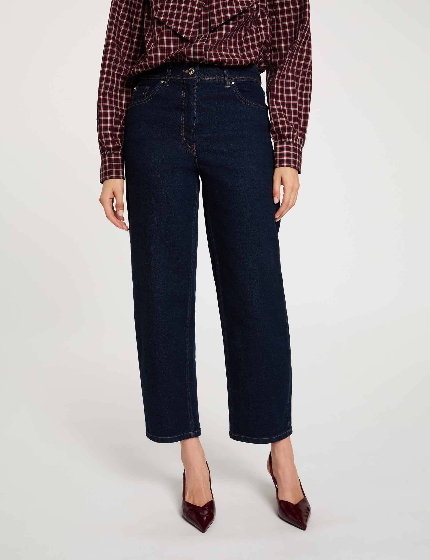 Jean droit taille haute denim brut femme