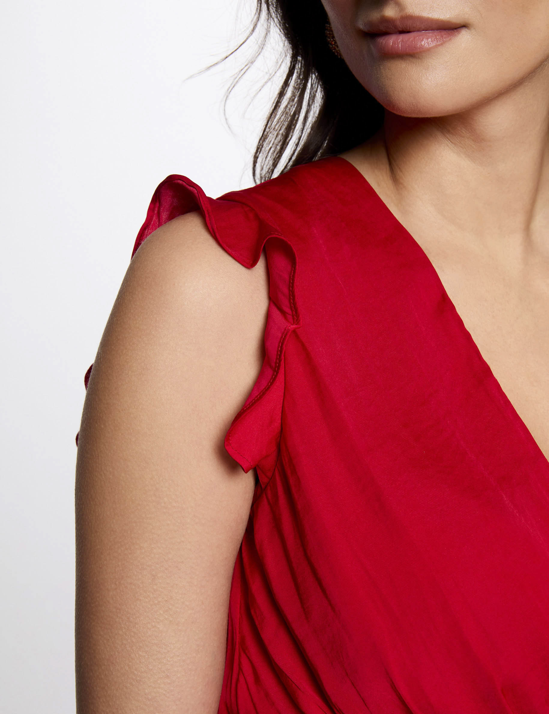 robe droite fluide sans manches rouge femme Robe droite fluide sans manches rouge femme
