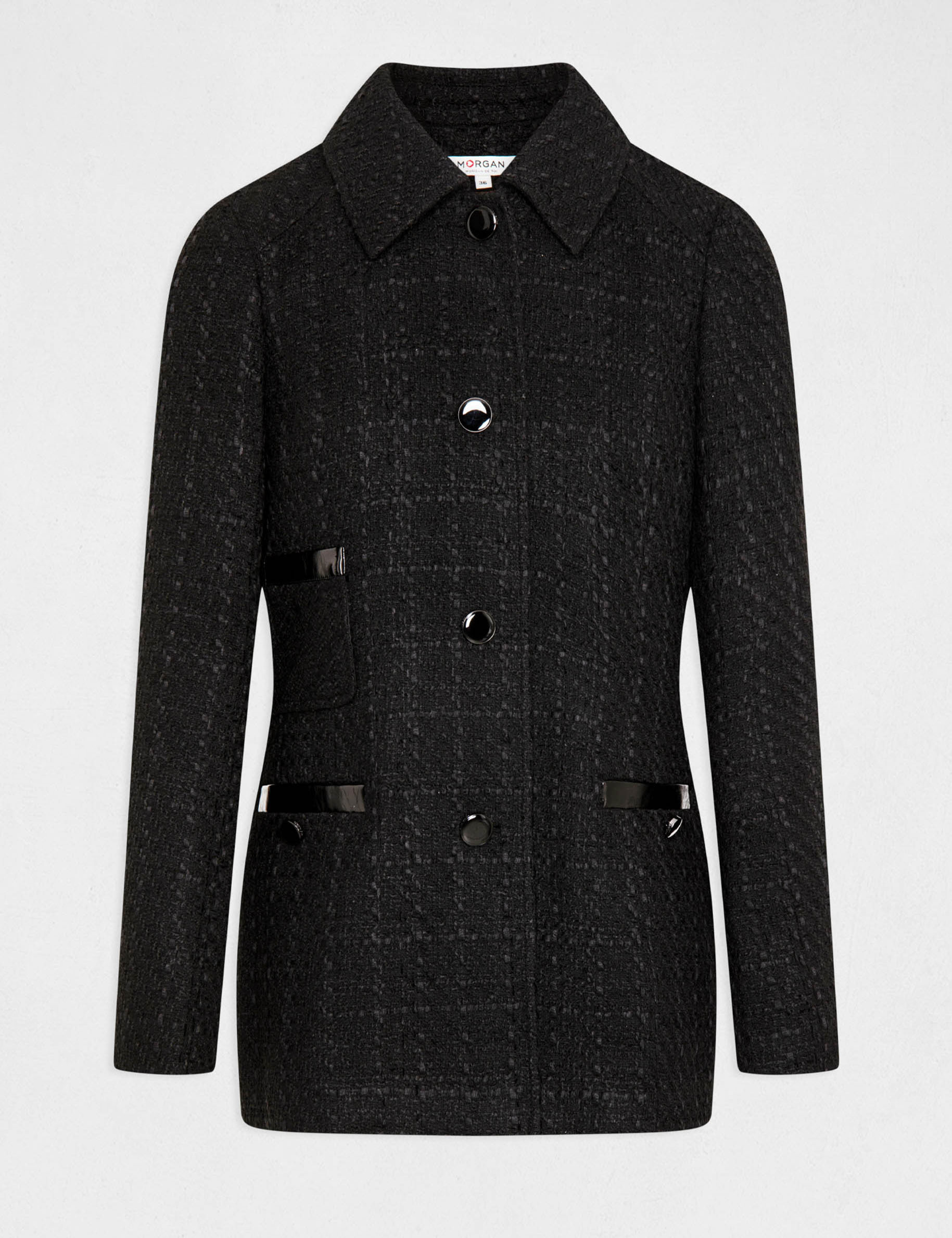 veste longue droite details vinyle noir femme Veste longue droite détails vinyle noir femme