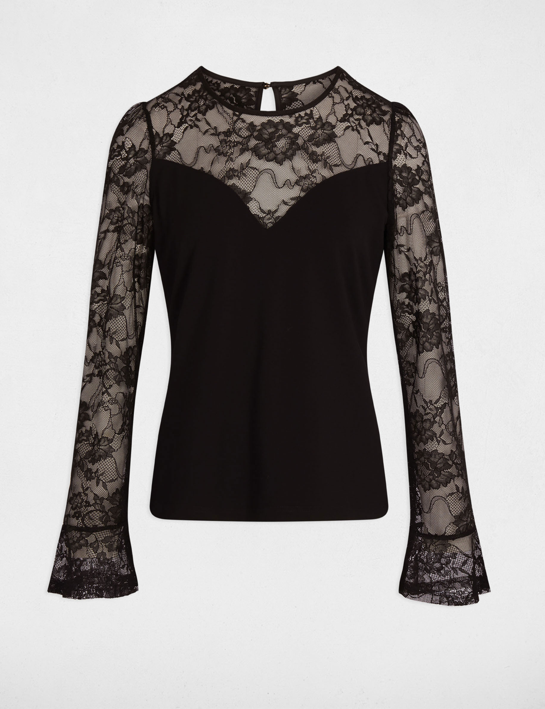 T-shirt dentelle cintr&eacute; noir femme