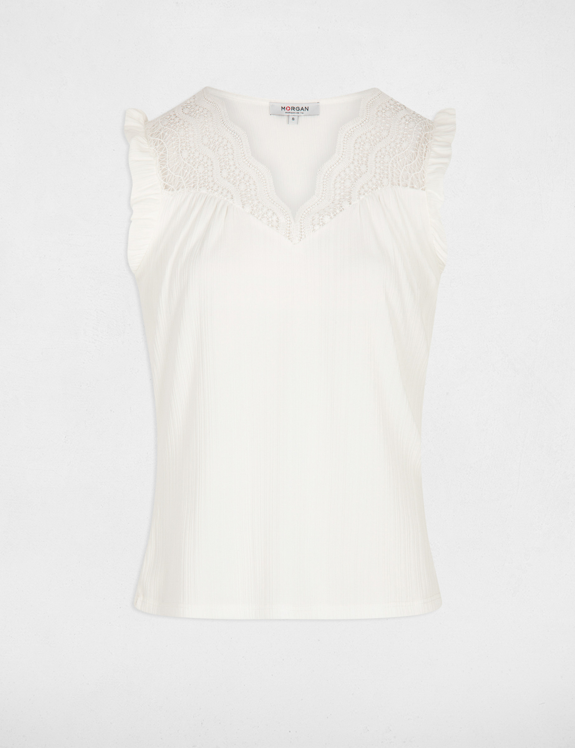 top plisse avec dentelle ivoire femme Top plissé avec dentelle ivoire femme