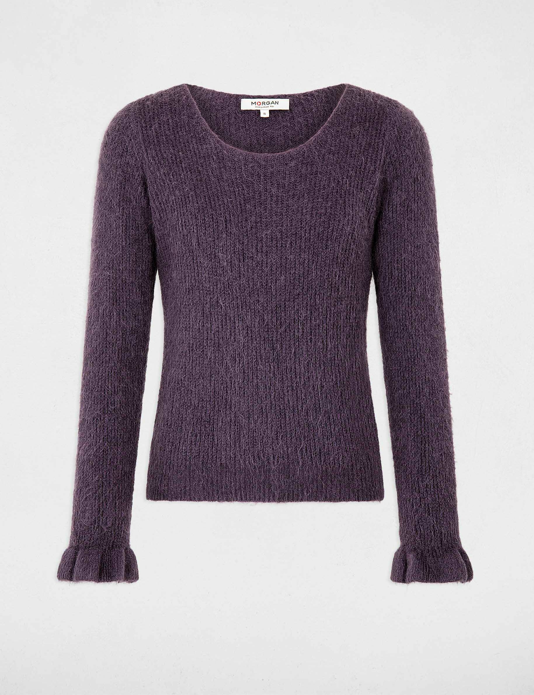 Pull manches longues col rond violet fonce femme
