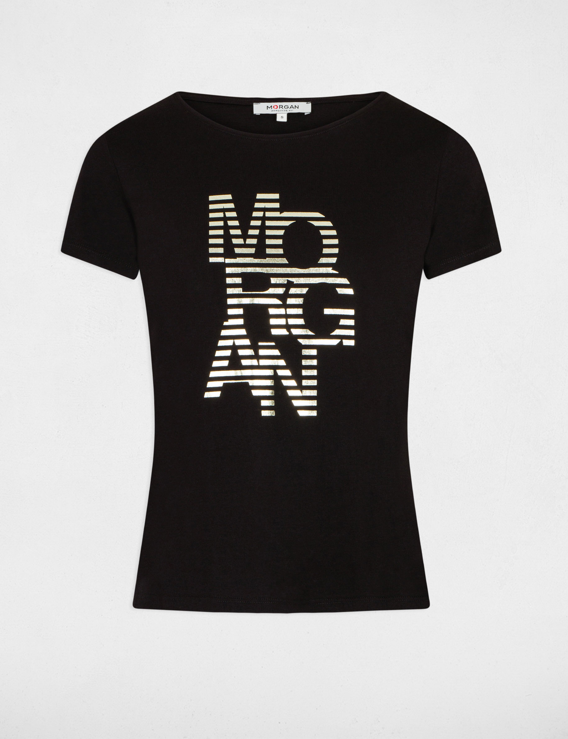 T-shirt manches courtes à inscription noir femme