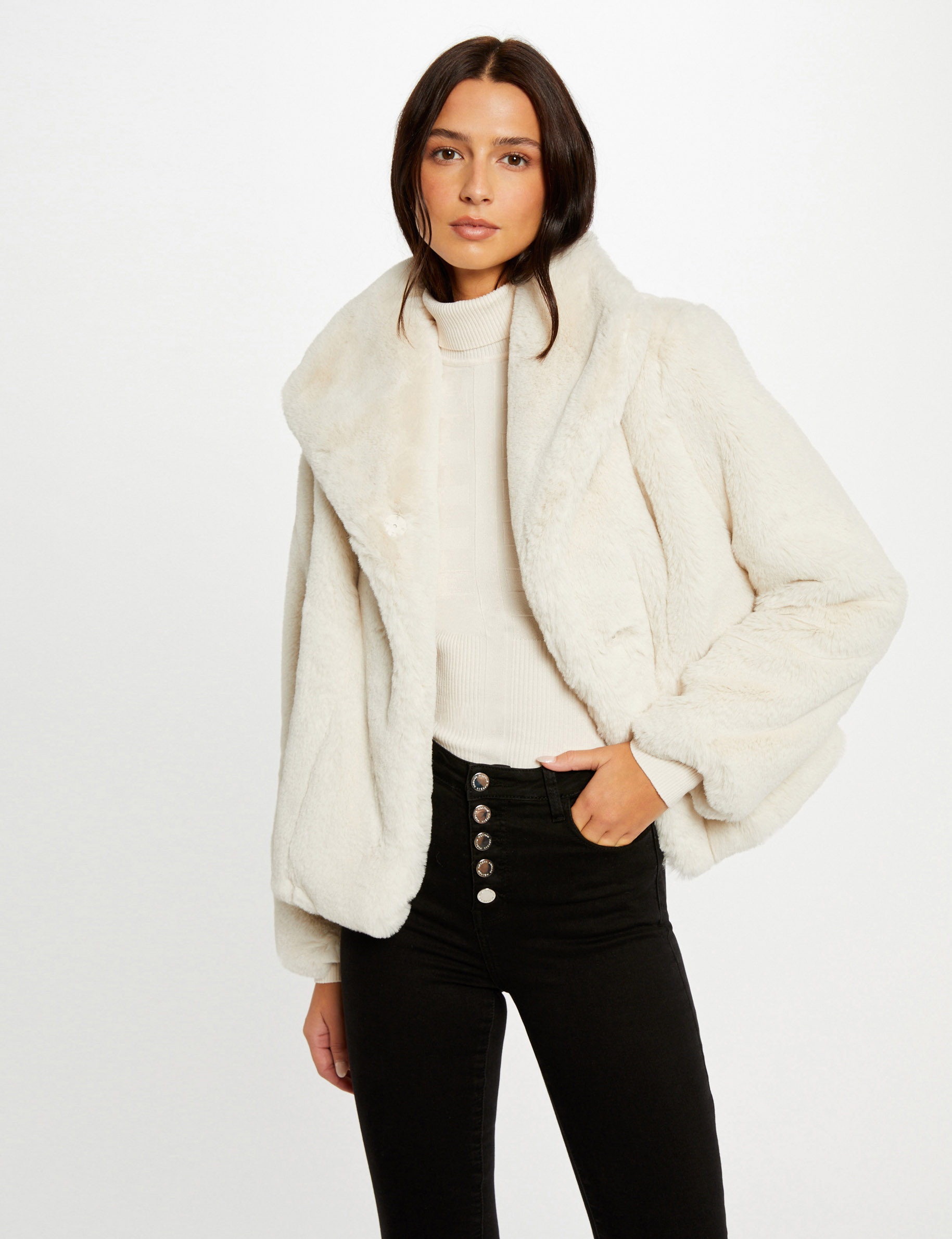 Manteau imitation fourrure ivoire femme Morgan